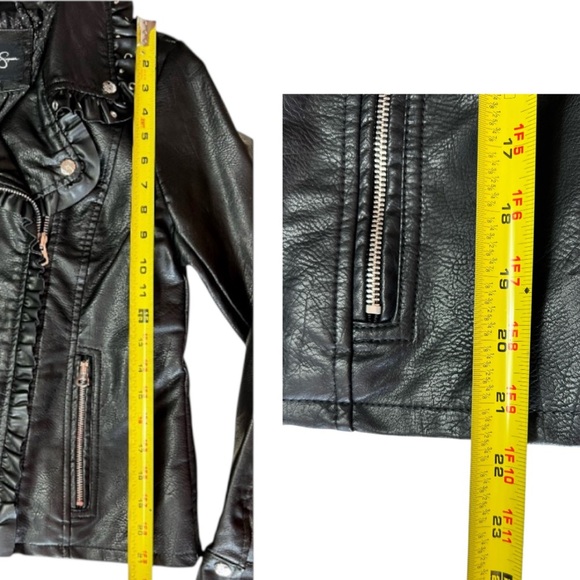 NWT Jessica Simpson Ruffled Black Faux Moto Leather Jacket Size Small - Picture 9 of 16
